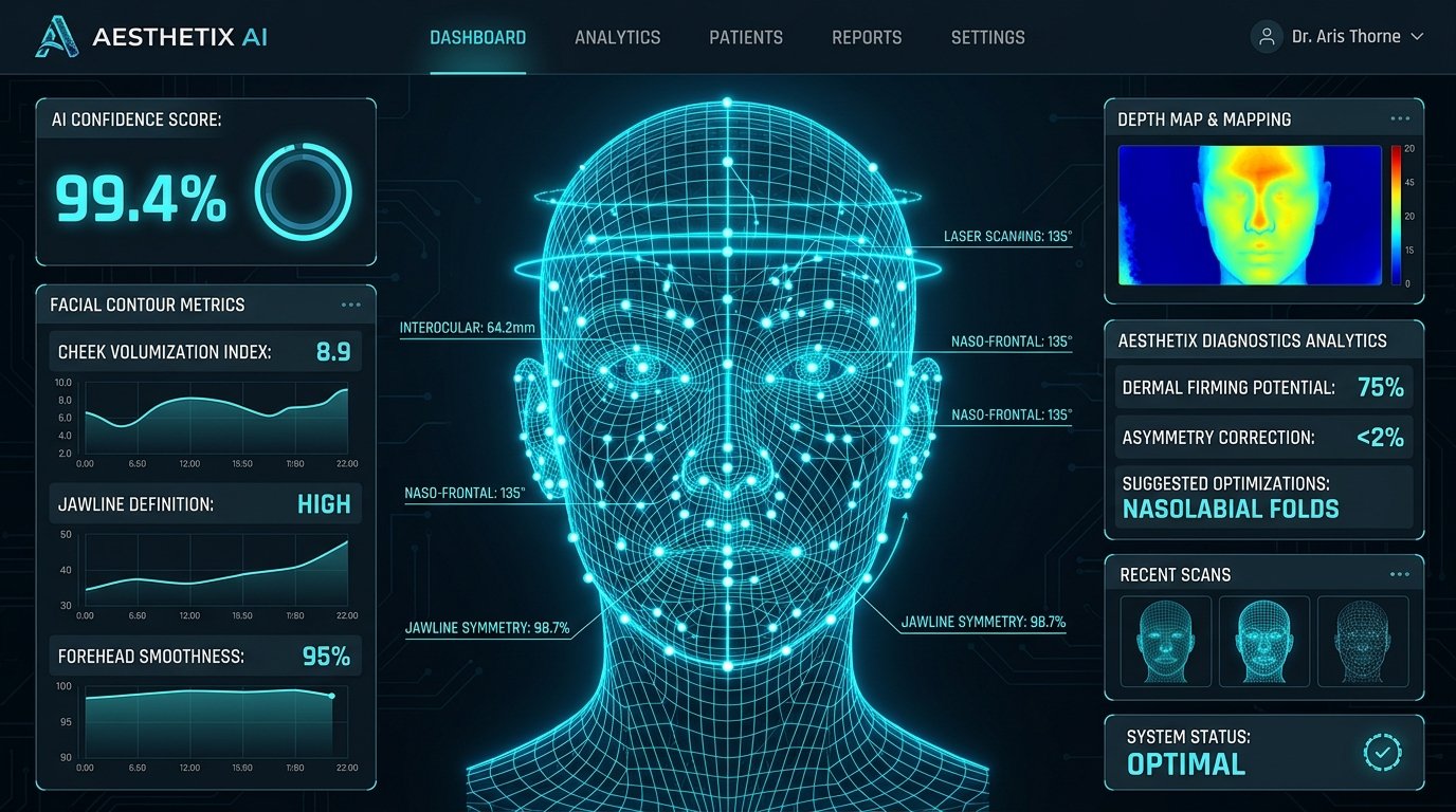 Dashboard da plataforma SaaS de scanner facial com inteligência artificial para clínicas estéticas
